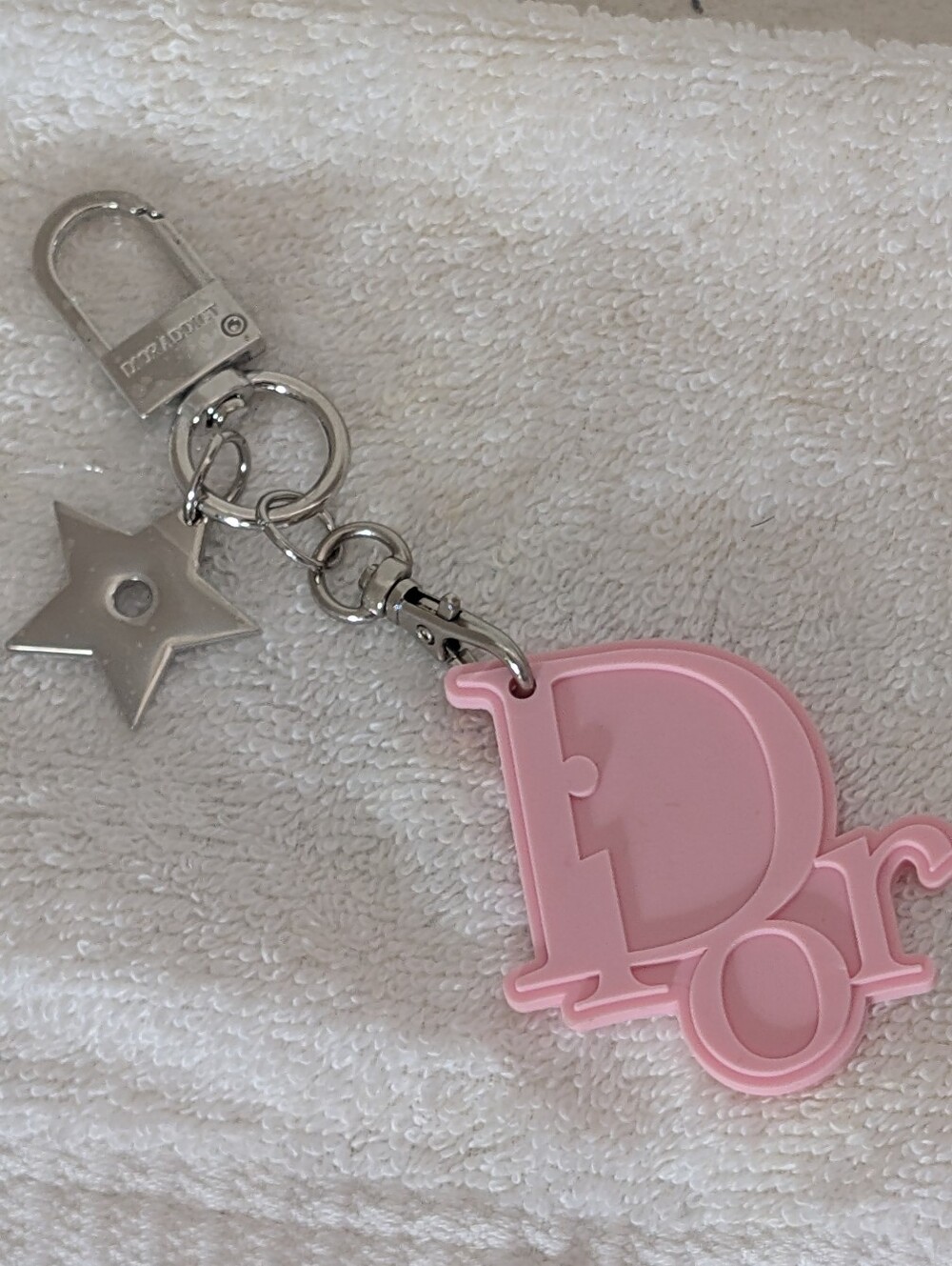 Dior Scented Blush Pink Logo with Star Charm Key Chain or Purse Charm